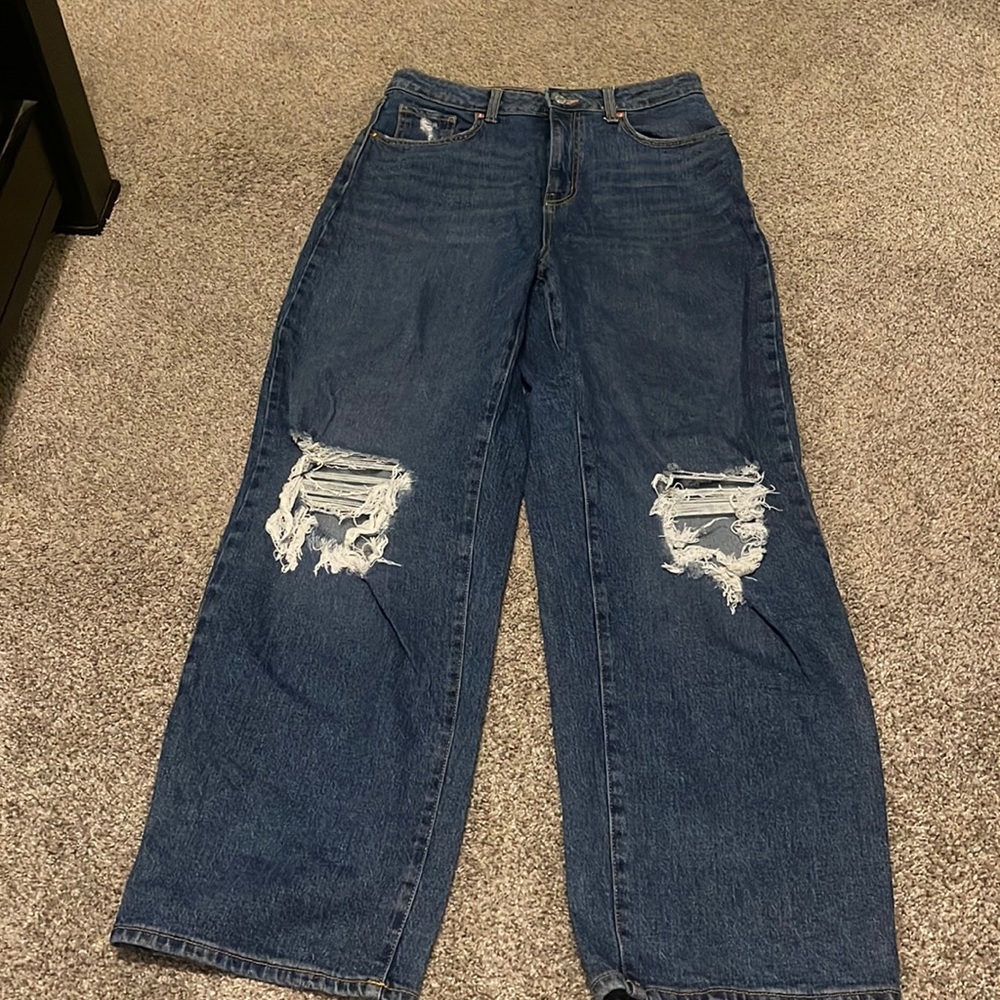 Wide leg high rise holey jeans
